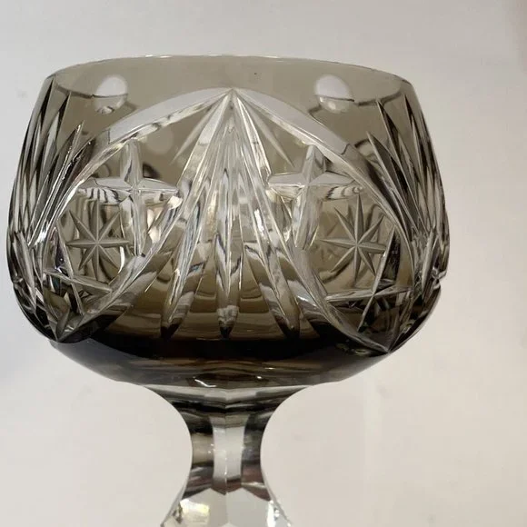 Vtg Bohemian Neubert-Echt Bleikristall Grey Crystal Cut to Clear Stemware 7.34”